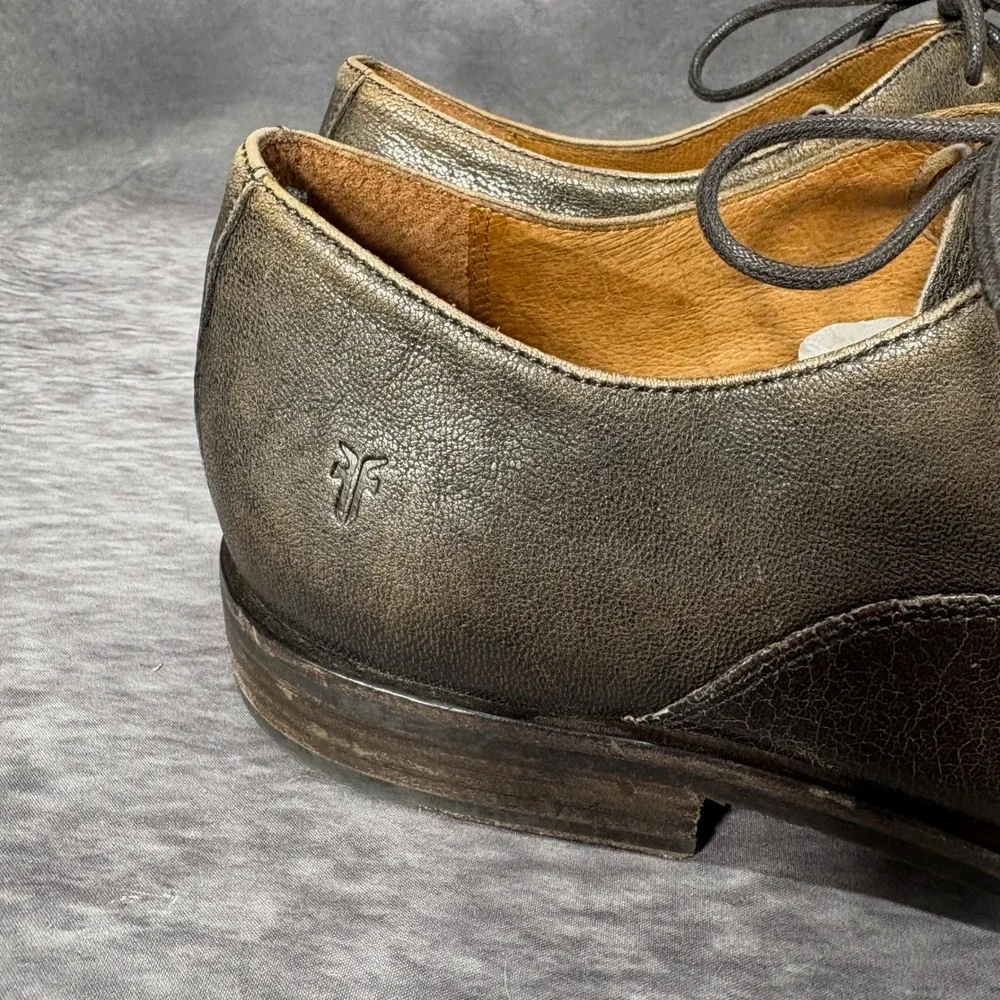 Frye Cap Toe Oxford Derby Dress Shoes Mens 13 Distressed Dark Brown Leather